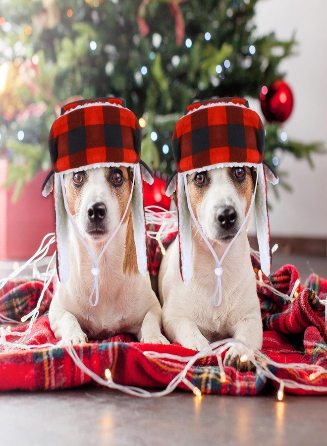 Sherr 2 Pieces Christmas Plaid Dog Hats with Earmuffs Winter Pets Adjustable Warm Trapper Hat Christmas Adjustable Pet Red Plaid Pet Hat Xmas Dog Headwear for Small Medium Large Dogs - Image 5